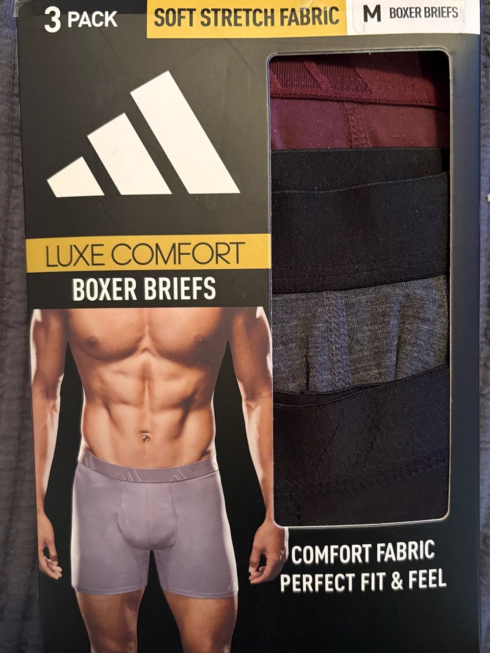 adidas Men's Boxer Briefs 3-Pack - Maroon, Black, Gray